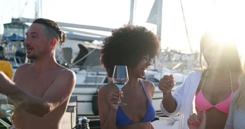 Happy multiracial friends having fun dancing and drinking champagne Stock Footage 199237710