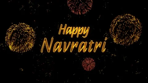Happy Navratri Greeting text with particles, colored fireworks, sparks and stars 動画素材 99064355