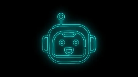 Happy neon robot bot icon light animation Stock Footage 321753136