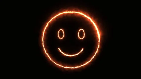 Happy Neon Smiley Face Animation With Looping Orange Light Trails Stock Footage 303467242
