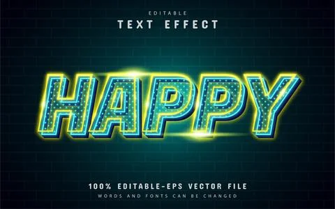 Happy neon text effect with dot pattern Stock Illustration