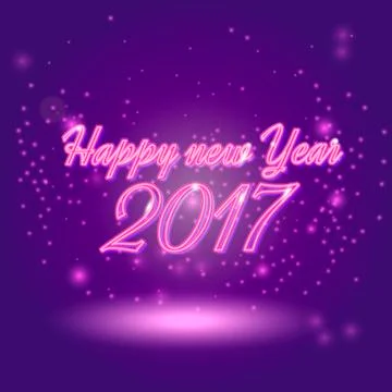 Happy New 2017 Year. Vector holiday illustration of glowing neon 2017 sign with Stock Illustration