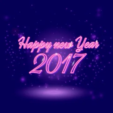 Happy New 2017 Year. Vector holiday illustration of glowing neon 2017 sign with Stock Illustration