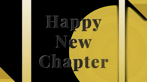 Happy New Chapter design with yellow circle on black background Stock Footage 344640138