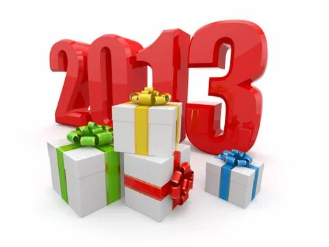 Happy new year 2013. gifts on white background. Stock Illustration