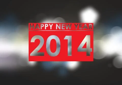 Happy new year 2014 text in blurred dark background Illustrazione stock