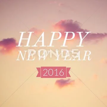 Happy New Year 2016 On Pastel Sky With Retro Filter