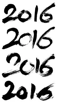 Happy New Year 2016 - A set of four vintage 2016 in rough calligraphy. Stock Illustration