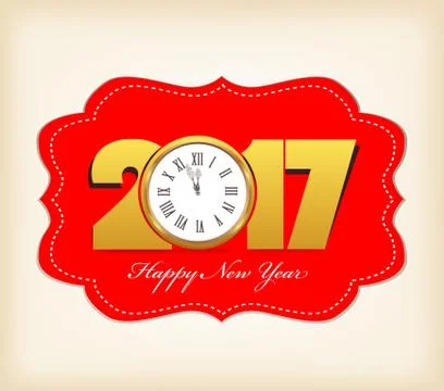 Happy New Year 2017 with clock Stock Illustration