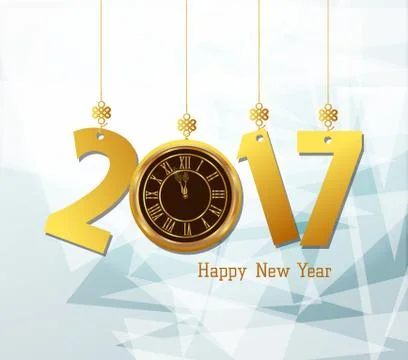 Happy new year 2017 with clock abtract background Stock Illustration