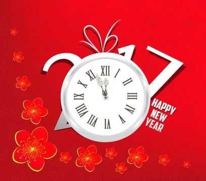 Happy new year 2017 clock. Oriental Chinese Background Stock Illustration