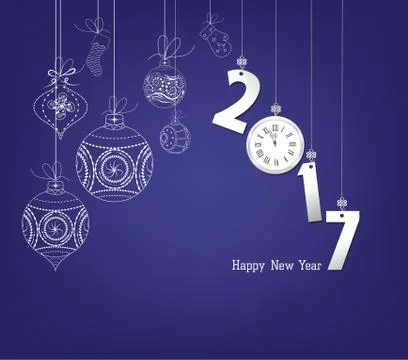 Happy new year 2017 clock and ball Stock Illustration