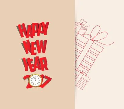 Happy new year 2017 clock background retro Stock Illustration