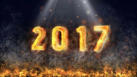 Happy new year 2017 with fire flame GOLDEN COLOR Video stock 69719826