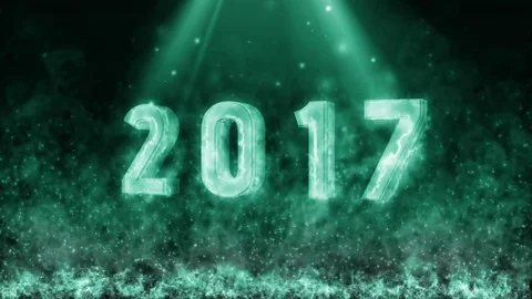 Happy new year 2017 with fire flame GREEN Stock Footage 69720136