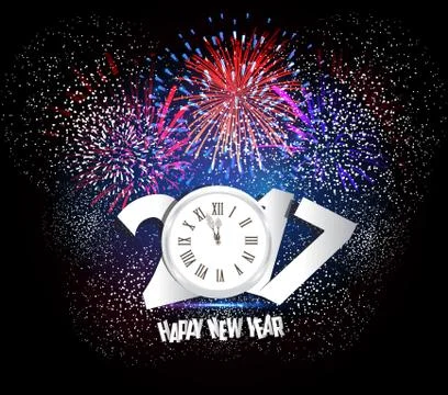 Happy New Year 2017 Firework and clock イラスト素材