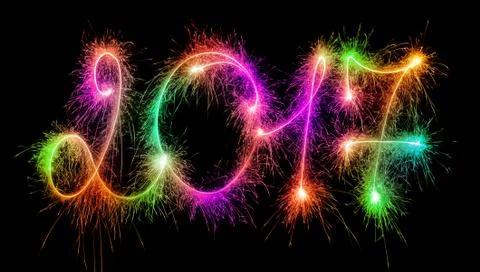 Happy New Year - 2017 made by sparklers on black Stock Photos