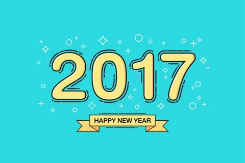 Happy new year 2017 text design. Line flat design. Stock Illustration