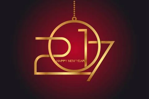Happy new year 2017 text design. Golden text on red background. Stock Illustration