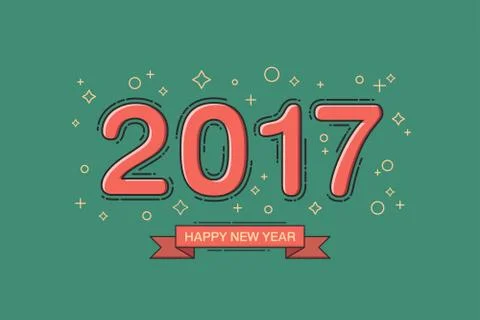 Happy new year 2017 text design. Line flat design. Retro color. Stock Illustration