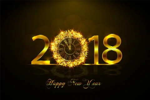 Happy New Year 2017. Vector illustration with gold clock Stock Illustration