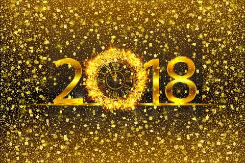 Happy New Year 2017. Vector illustration with gold clock Stock Illustration