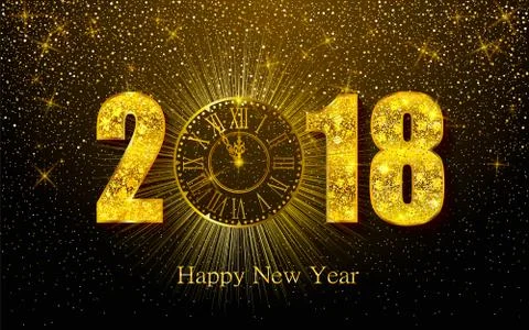 Happy New Year 2017. Vector illustration with gold clock Stock Illustration