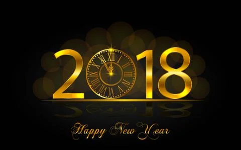 Happy New Year 2017. Vector illustration with gold clock Stock Illustration