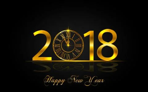 Happy New Year 2017. Vector illustration with gold clock Stock Illustration