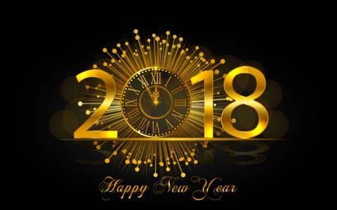 Happy New Year 2017. Vector illustration with gold clock Stock Illustration