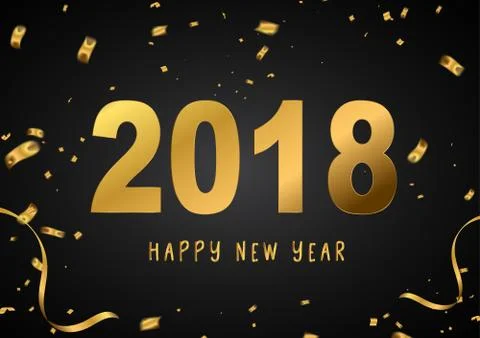 Happy New Year 2018. background with ribbons and confetti. Stock Illustration