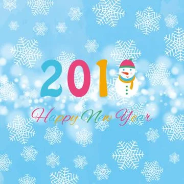 Happy new year 2018 background with snowman and snow, vector illustration. Stock Illustration