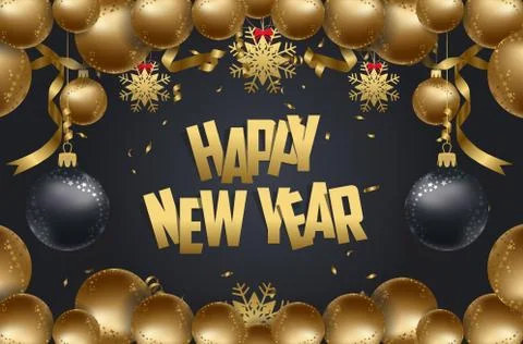 Happy new year 2018 background with christmas confetti gold and black colors  Illustrazione stock