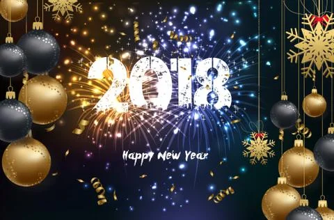 Happy new year 2018 background with christmas confetti gold and firework 2018 Stock Illustration