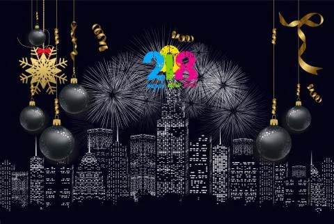 Happy new year 2018 background with christmas confetti gold and firework 2018 Stock Illustration