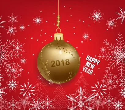 Happy new year 2018 background with ball and snowflakes Stock Illustration