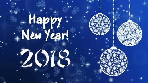 Happy New Year 2018 with falling snowflakes and Christmas tree balls Stock Footage 83332202
