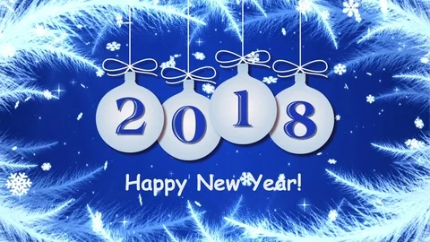 Happy New Year 2018 with falling snowflakes and Christmas tree balls Stock Footage 83770141