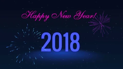 Happy New Year 2018 with a fireworks and glowing particles on the dark blue Stock Footage 81503176