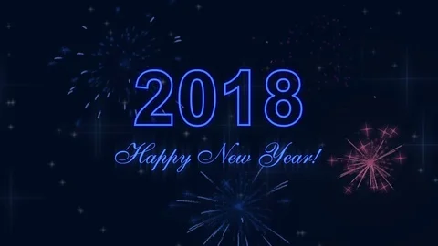 Happy New Year 2018 with a fireworks and glowing particles on the dark blue Stock Footage 83671757