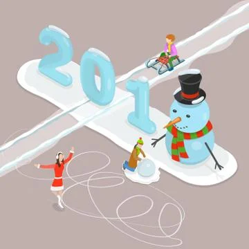 Happy New Year 2018 flat isometric low poly vector concept. Stock Illustration