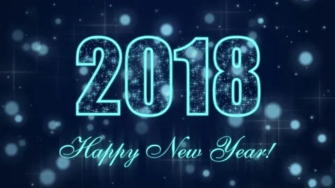 Happy New Year 2018 with glowing particles on the dark blue background Stock Footage 83810732