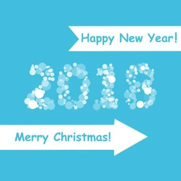 Happy new year 2018 with snowflake and bokeh pattern on winter blue background Stock Illustration