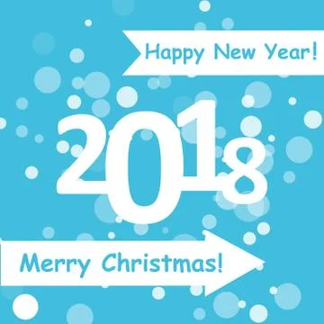 Happy new year 2018 with snowflake and bokeh pattern on winter blue background Stock Illustration