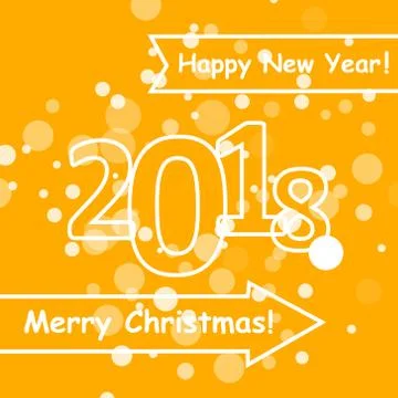Happy new year 2018 with snowflake and bokeh pattern on winter yellow background Stock Illustration