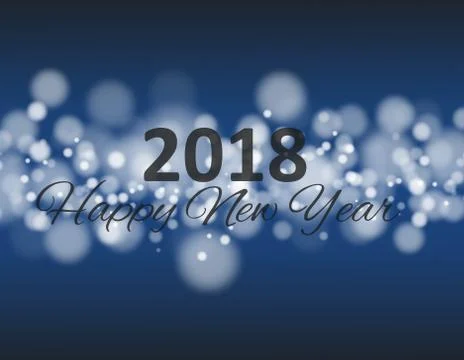 Happy new year 2018 in square with bokeh and lens flare pattern blue background Stock Illustration