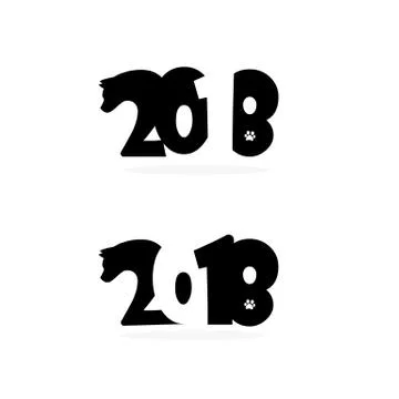 Happy new year 2018 Text Design with head and footprint of dog symbol.Happy n Stock Illustration