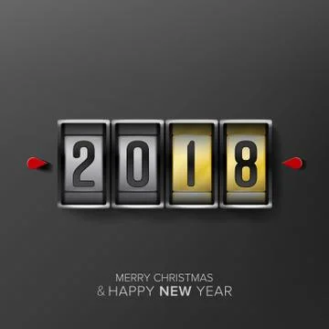 Happy New Year 2018. Vector Greeting Card Background. Odometer Style, Counter. 스톡 일러스트