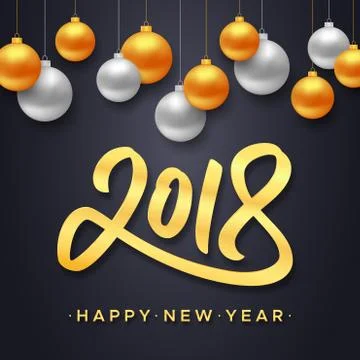 Happy New Year 2018 vector background with balls Stock Illustration