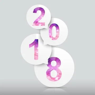 Happy new year 2018 vector background. Polygon number text on paper bubble. Stock Illustration